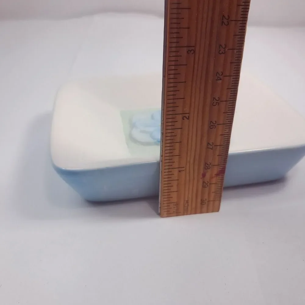 Vintage Wamsutta soap dish blue floral flower patch cottagecore ceramic white